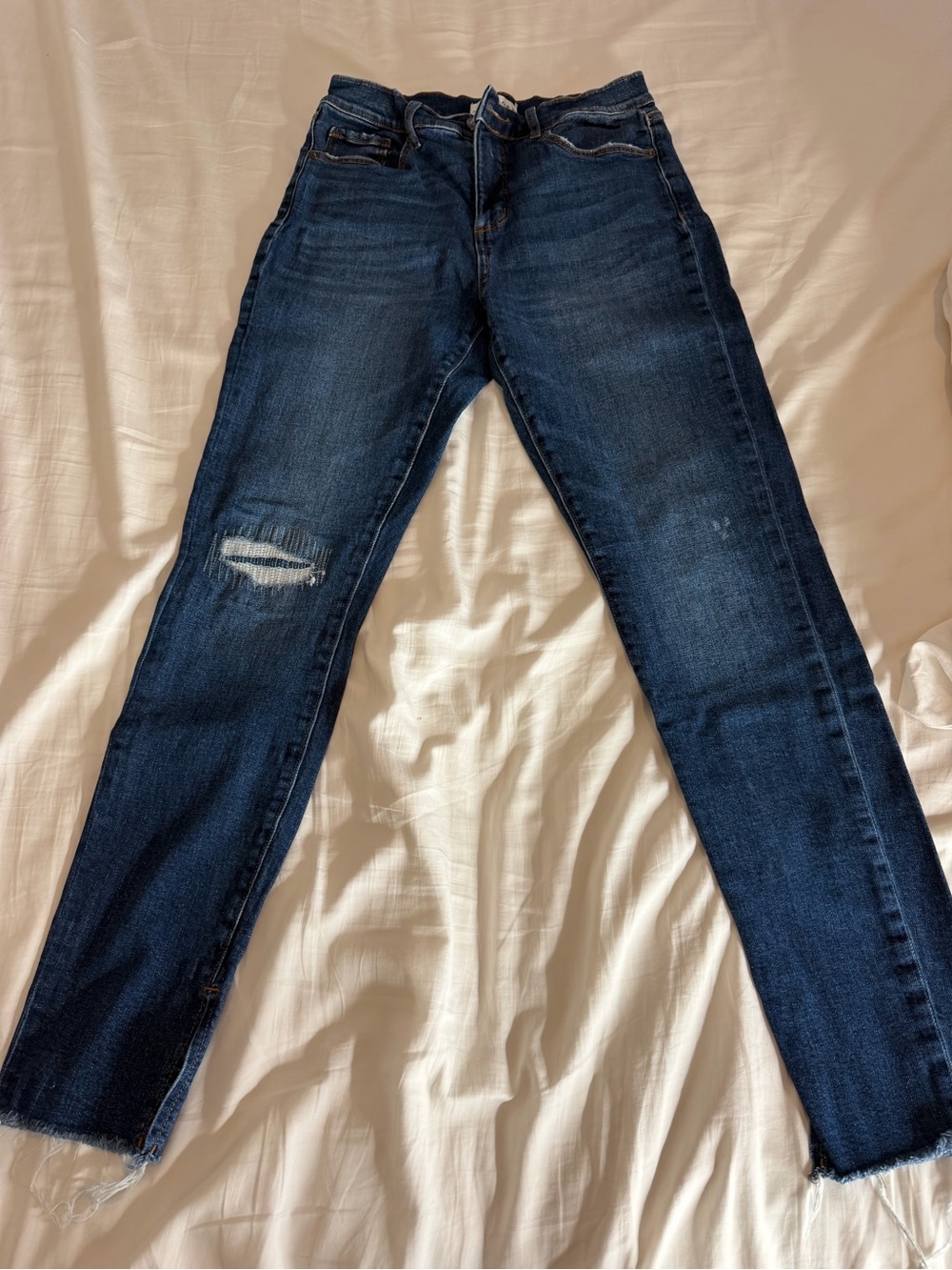 LOFT Dark Blue Skinny Jeans with Distressed Knee